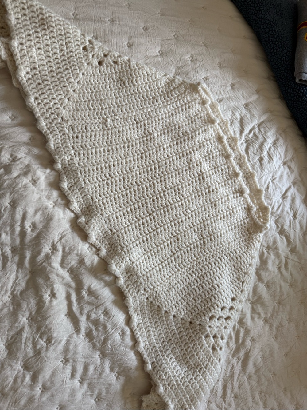 Vintage Handmade Ivory Crochet Pullover Poncho Shawl Cape